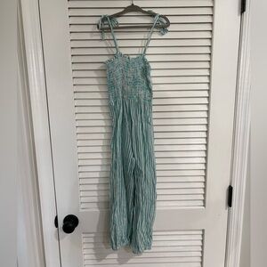 Well Dressed Wolf Teal and White Textured Jumpsuit